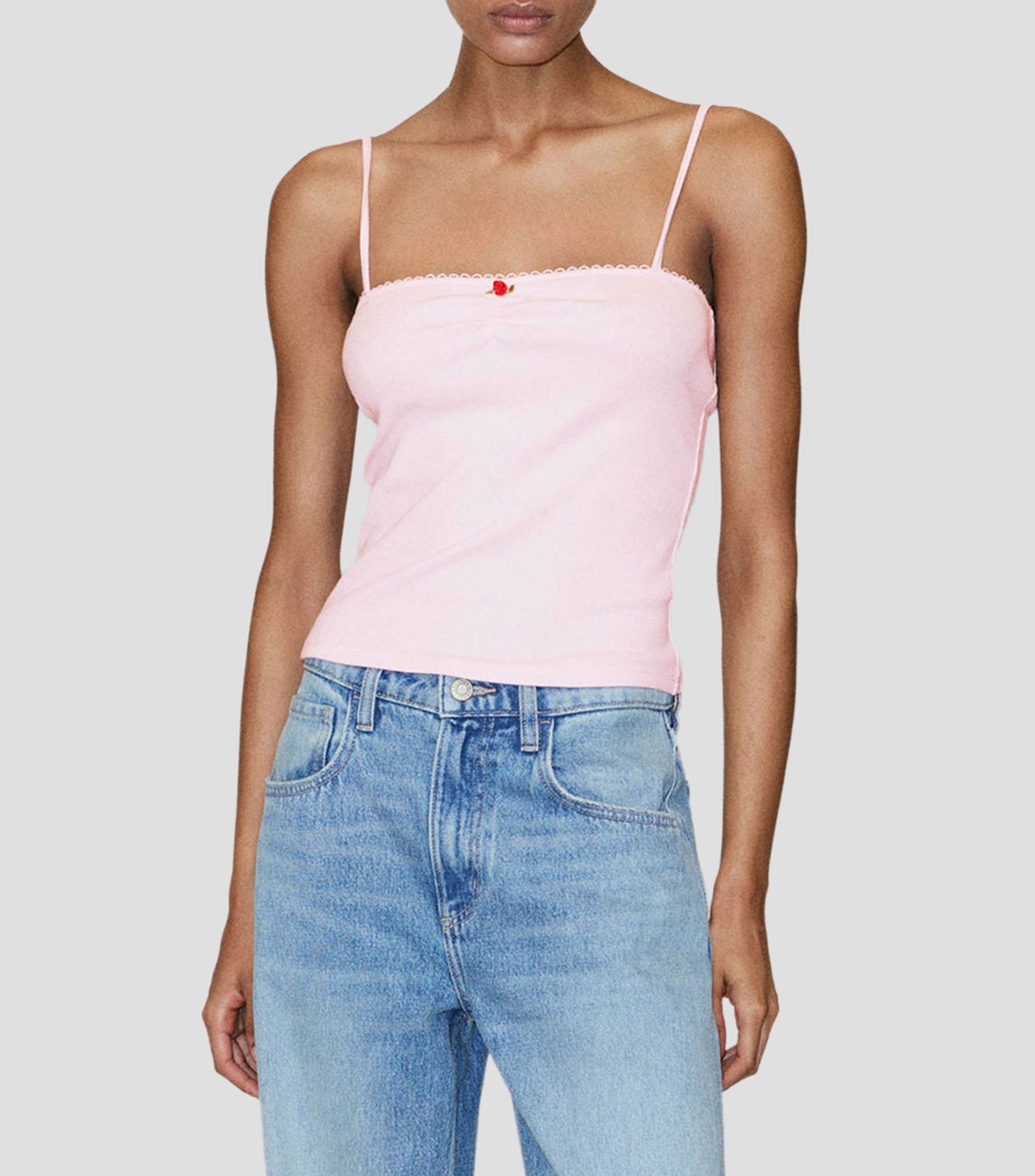 Top cuello cuadrado sin mangas liso Mujer